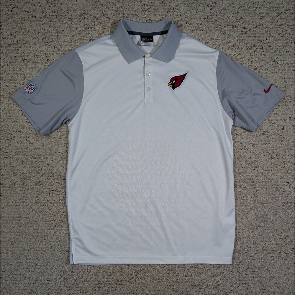 Arizona Cardinals Polo Shirt Mens Large NFL On-Field Nike Dri-Fit White/Gray